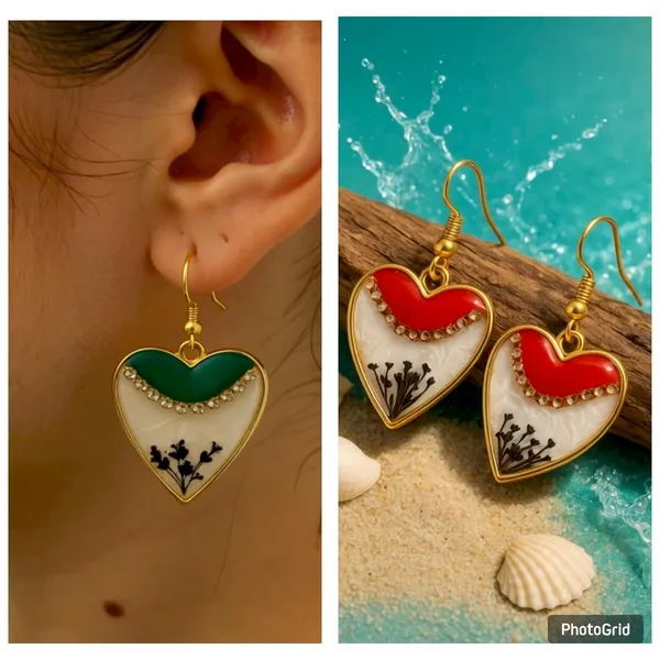 Green_&_Off_White__Heart_Earrings_For_Women_(Pack_Of_2)