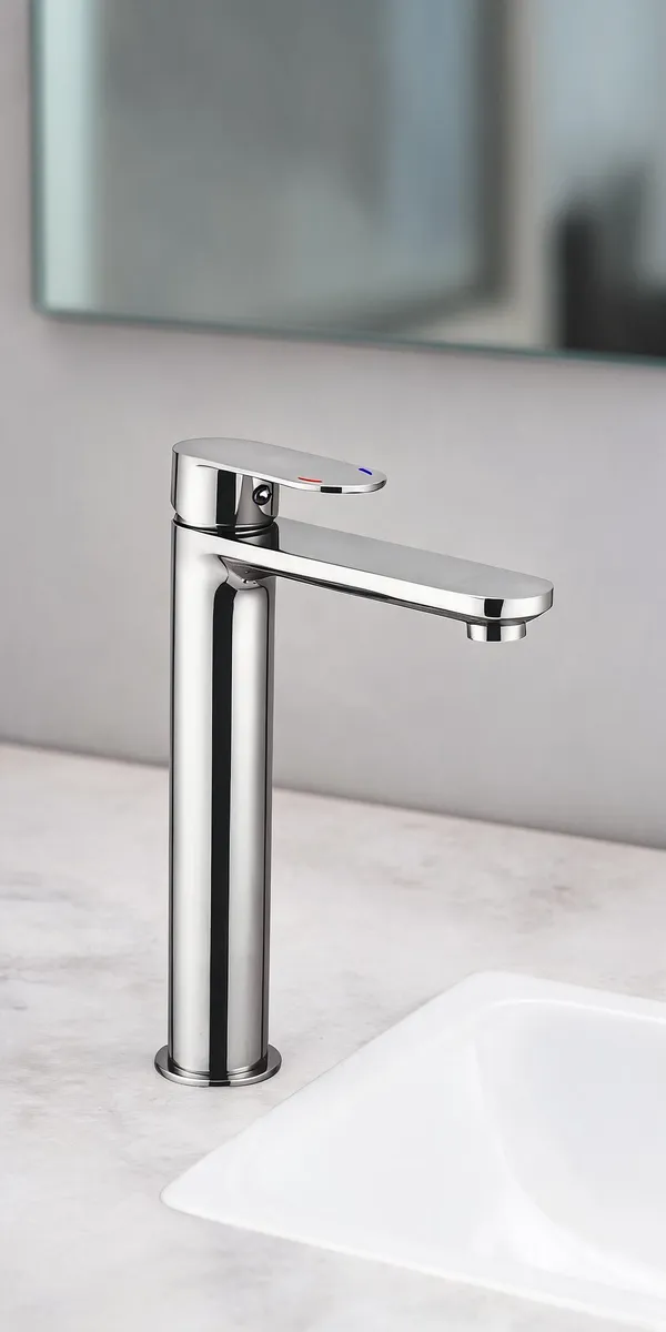 Metal_Chrome_Finish_Single_Lever_Tall_Basin_Mixer_Faucet