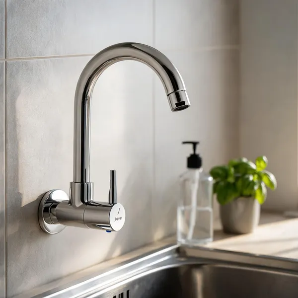 Metal_Chrome_Finish_Single_Lever_Gooseneck_Wall_Mount_Kitchen_Faucet