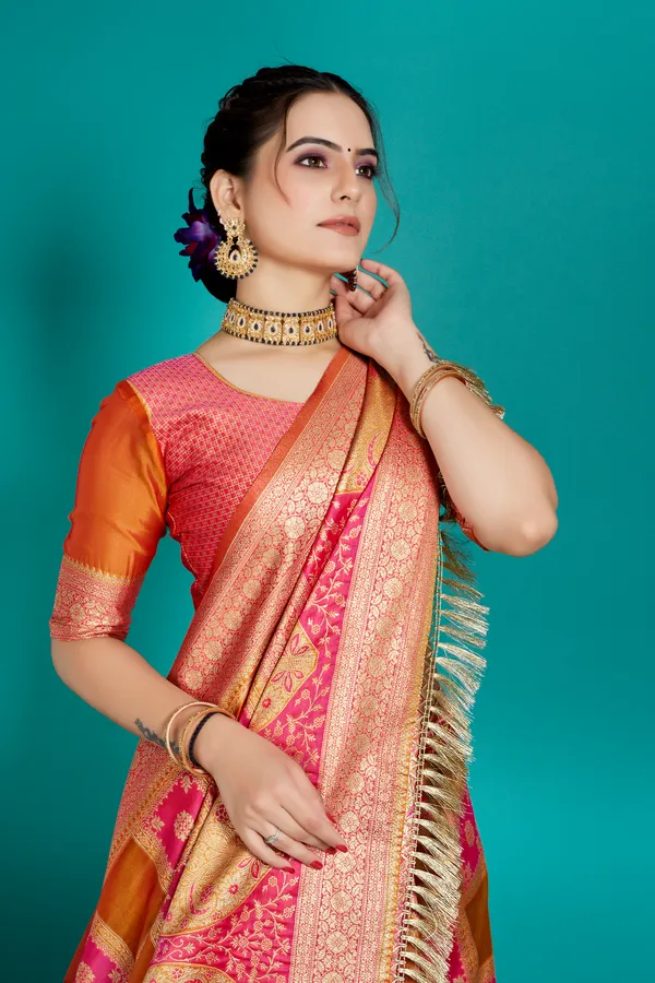 Premium_Organza_Banarasi_Silk_Sarees_new_collection_for_wedding_Occasion_with_Gold_Tone_Zari_work_Beautiful_Saree