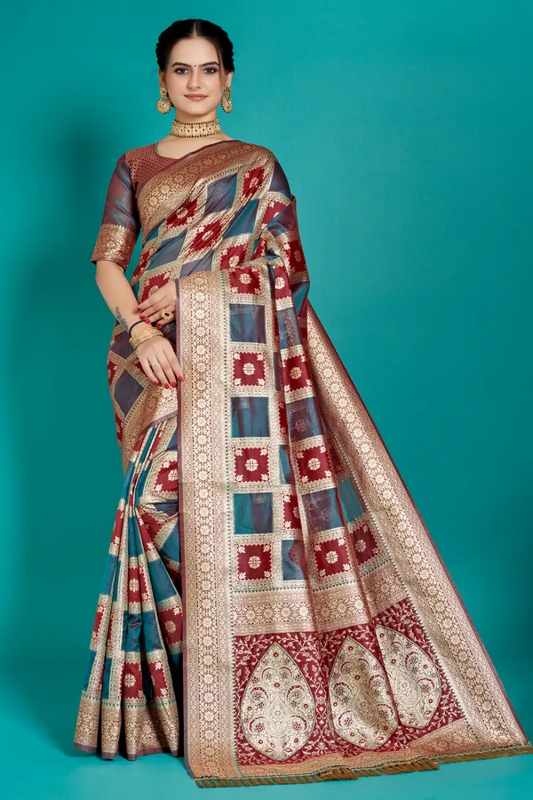 Premium_Organza_Banarasi_Silk_Sarees_new_collection_for_wedding_Occasion_with_Gold_Tone_Zari_work_Beautiful_Saree
