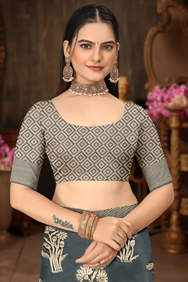 Dark_Grey_Organza_Saree_For_Women