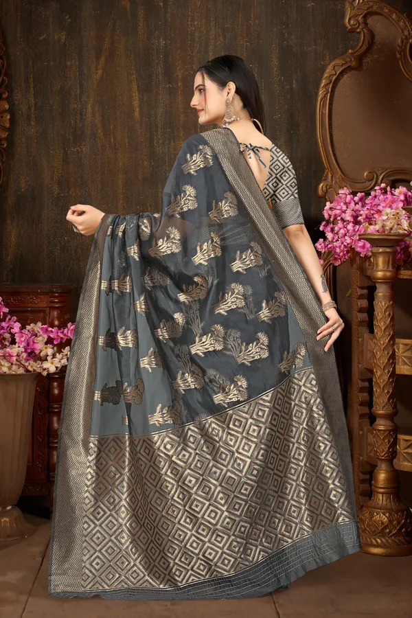 Dark_Grey_Organza_Saree_For_Women