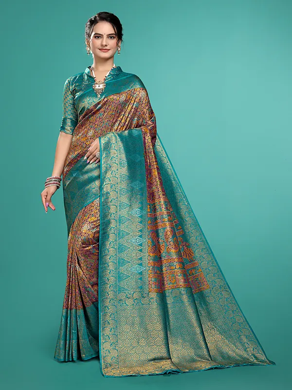 Premium_Nylon_Softy__Banarasi_Silk_Sarees_new_collection_for_wedding_Occasion_with_Gold_Tone_Zari_work_in_a_elegant_Firozi_Colour_||_Best_collection_of_Sarees_for_women_at_Lowest_Prices_with_Free_Shipping_||_COD_also_available