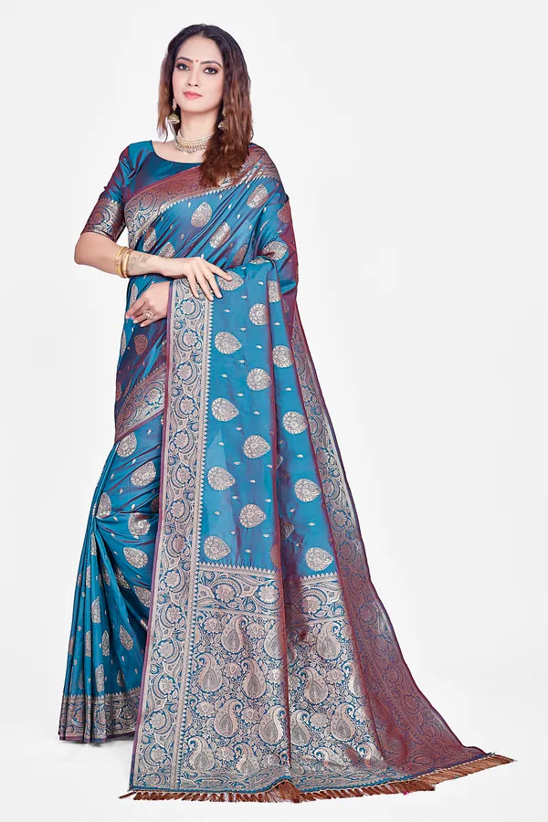 Sky_Blue_Banarsi_Silk_Saree_For_Women