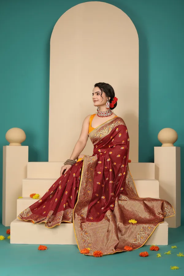 Maroon_Cotton_Saree_For_Women