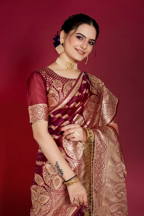 Maroon_Organza_Saree_For_Women