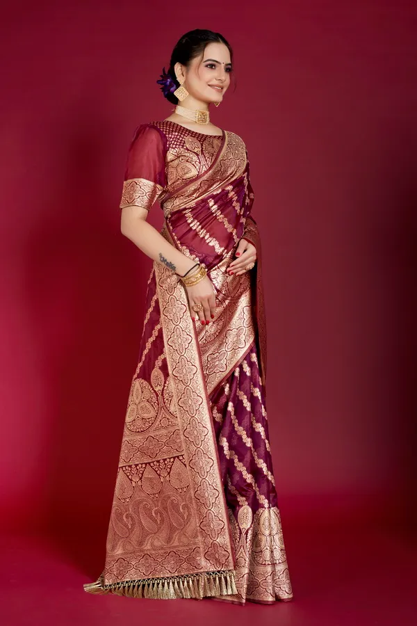 Maroon_Organza_Saree_For_Women