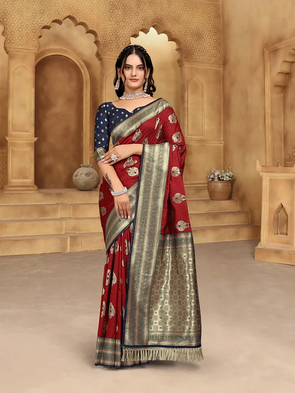 Maroon_Banarsi_Silk_Saree_For_Women