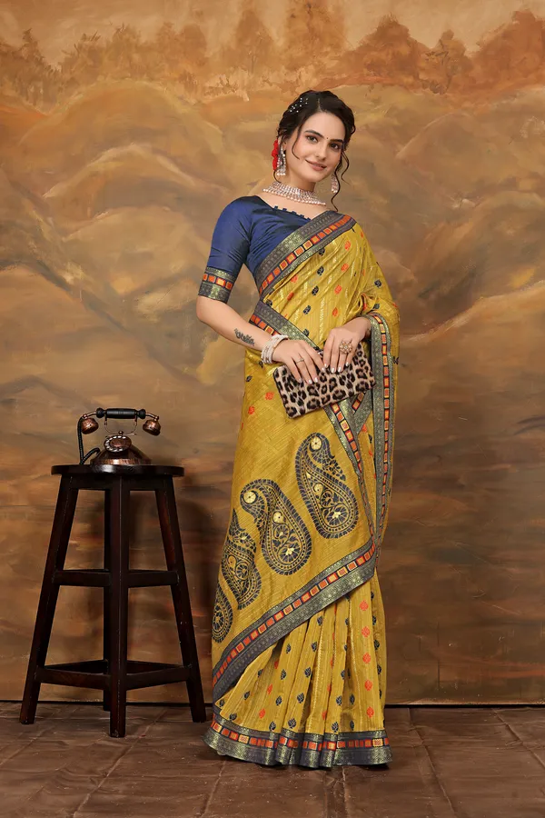 Yellow_Cotton_Saree_For_Women