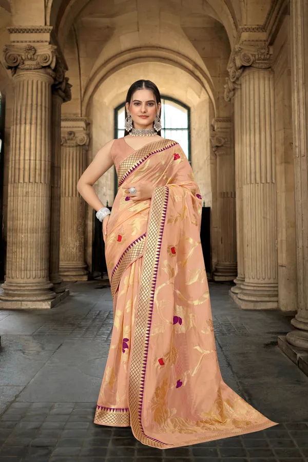 Peach_Organza_Saree_For_Women
