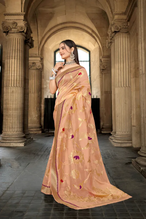 Peach_Organza_Saree_For_Women