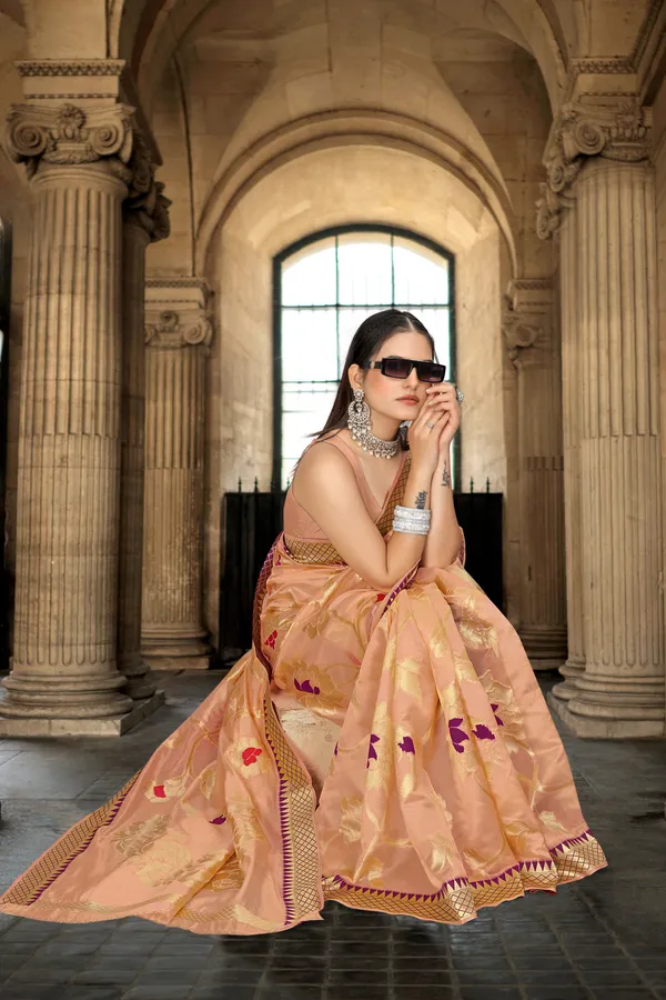 Peach_Organza_Saree_For_Women
