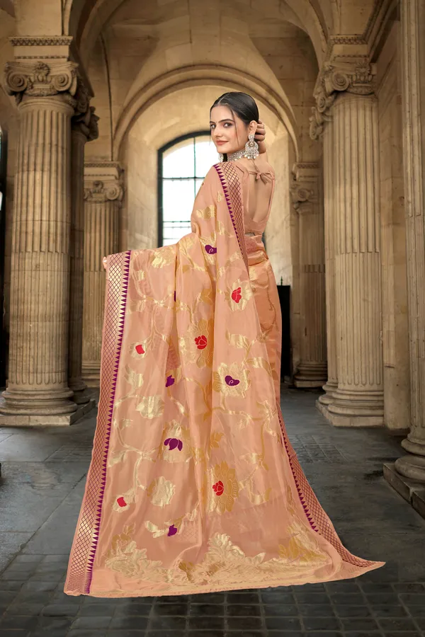 Peach_Organza_Saree_For_Women