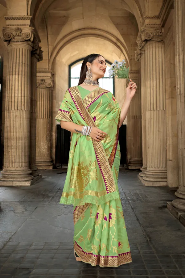 Pista_Green_Organza_Saree_For_Women
