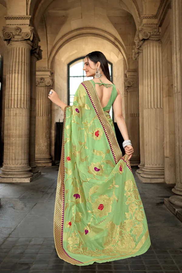 Pista_Green_Organza_Saree_For_Women