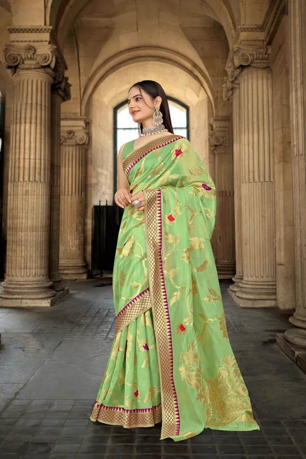 Pista_Green_Organza_Saree_For_Women