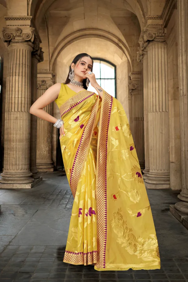 Yellow_Organza_Saree_For_Women