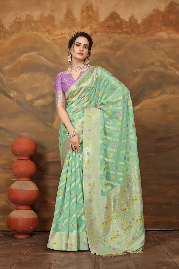 Green_Organza_Saree_For_Women