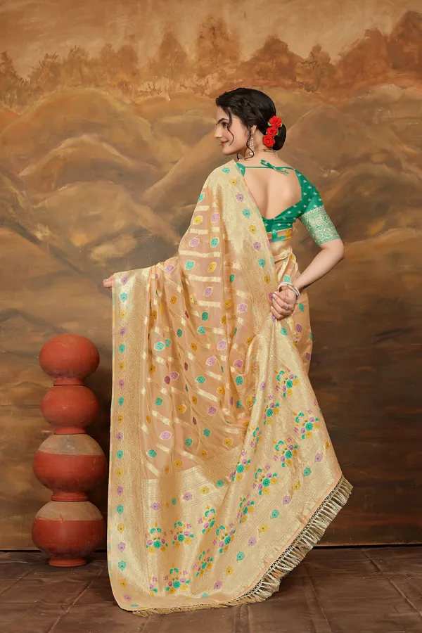 Peach_Organza_Saree_For_Women