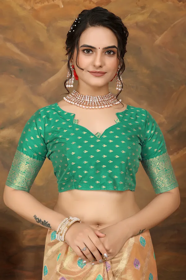 Peach_Organza_Saree_For_Women