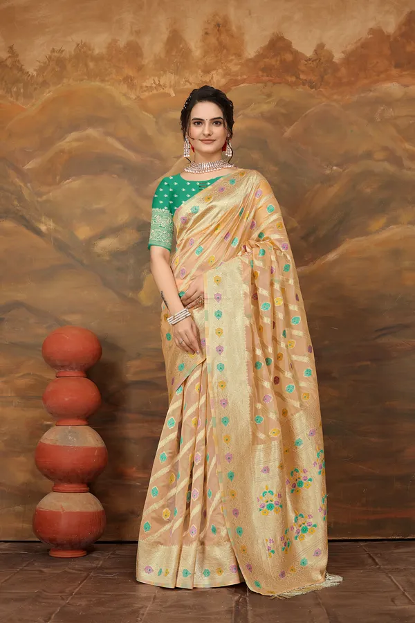 Peach_Organza_Saree_For_Women