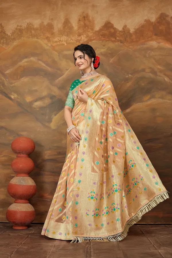 Peach_Organza_Saree_For_Women