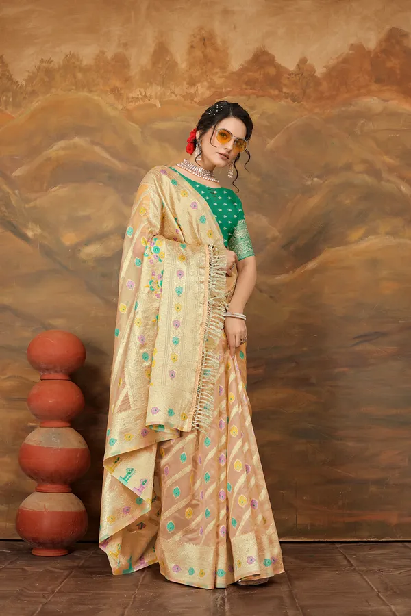 Peach_Organza_Saree_For_Women
