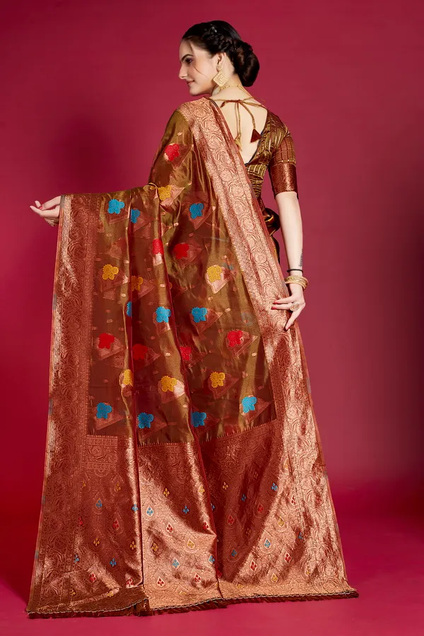 Brown_Organza_Saree_For_Women