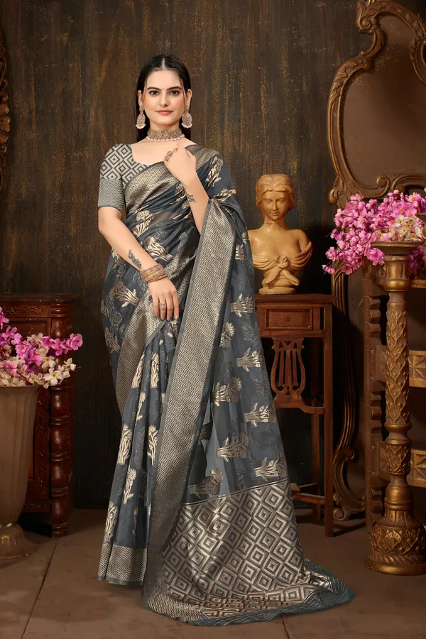 Grey_Organza_Saree_For_Women