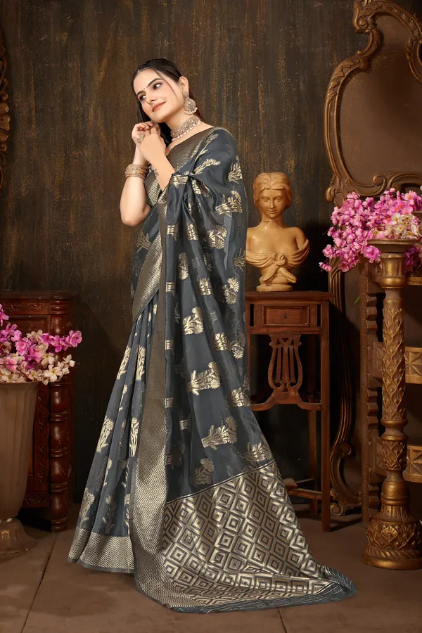 Grey_Organza_Saree_For_Women