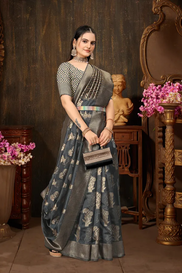 Grey_Organza_Saree_For_Women