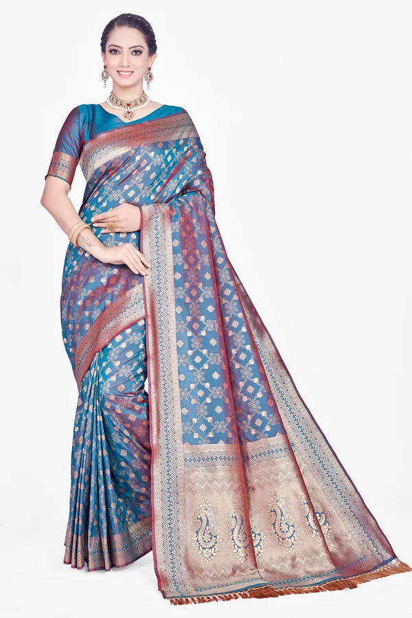 Sky_Blue_Banarsi_Silk_Saree_For_Women