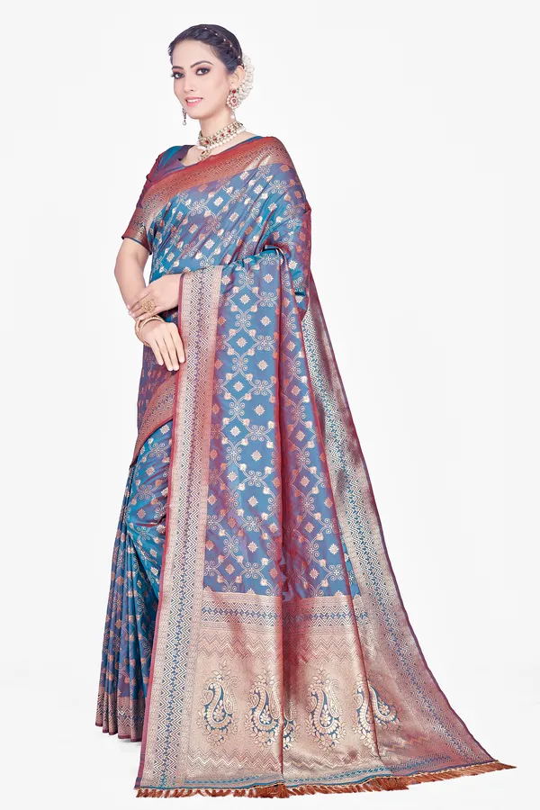 Sky_Blue_Banarsi_Silk_Saree_For_Women