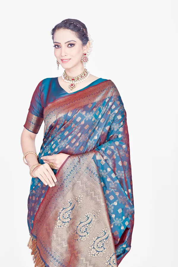 Sky_Blue_Banarsi_Silk_Saree_For_Women