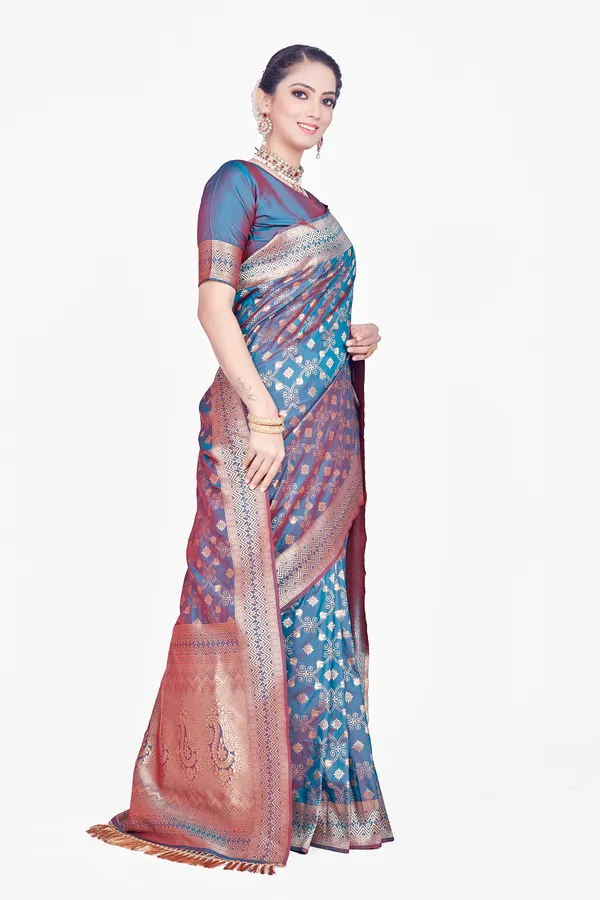 Sky_Blue_Banarsi_Silk_Saree_For_Women