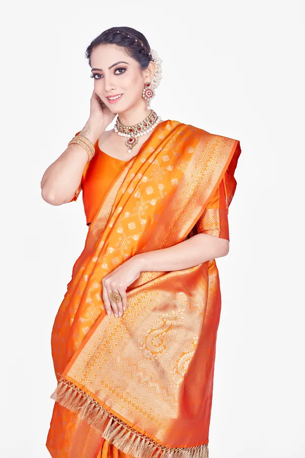 Orange_Banarsi_Silk_Saree_For_Women