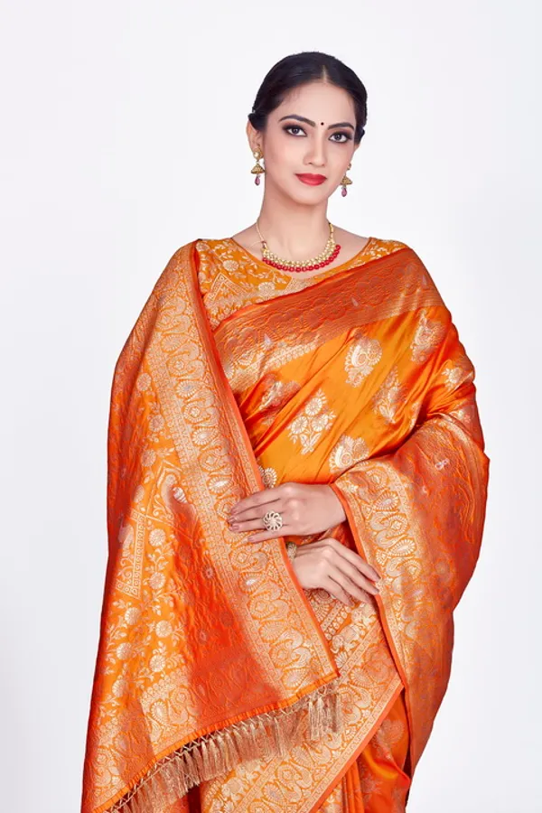 Orange_Banarsi_Silk_Saree_For_Women