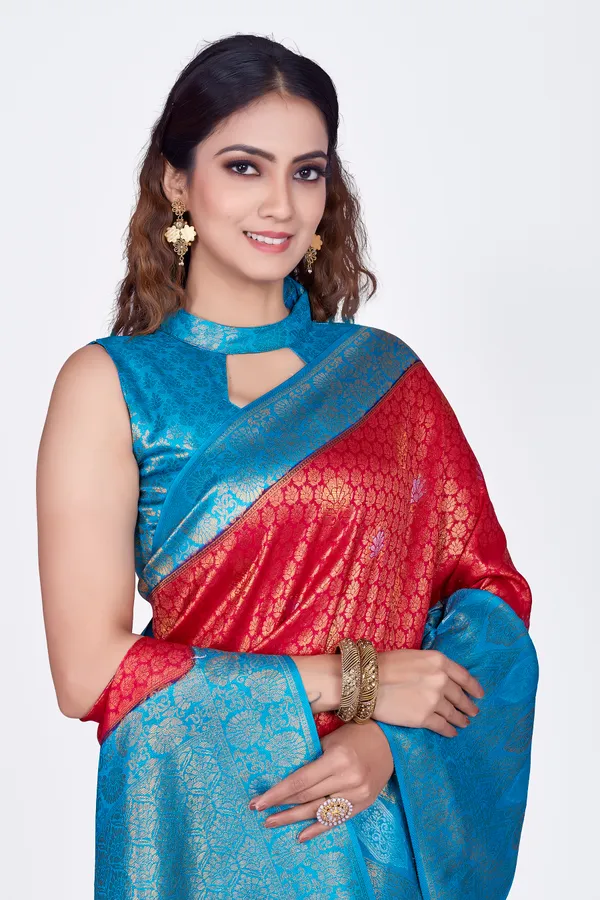 Sky_Blue_+_Red_Nylon_Softy_Saree_For_Women