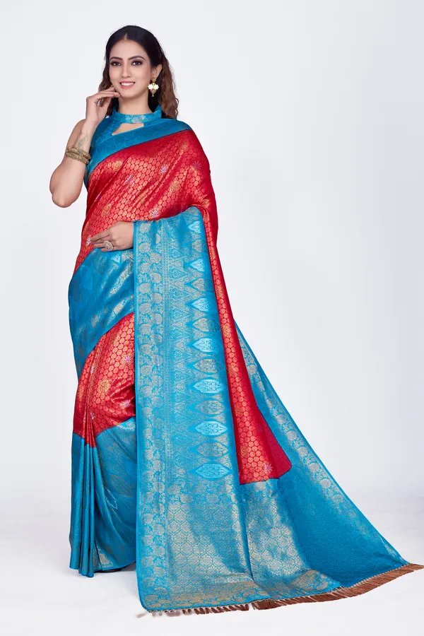 Sky_Blue_+_Red_Nylon_Softy_Saree_For_Women