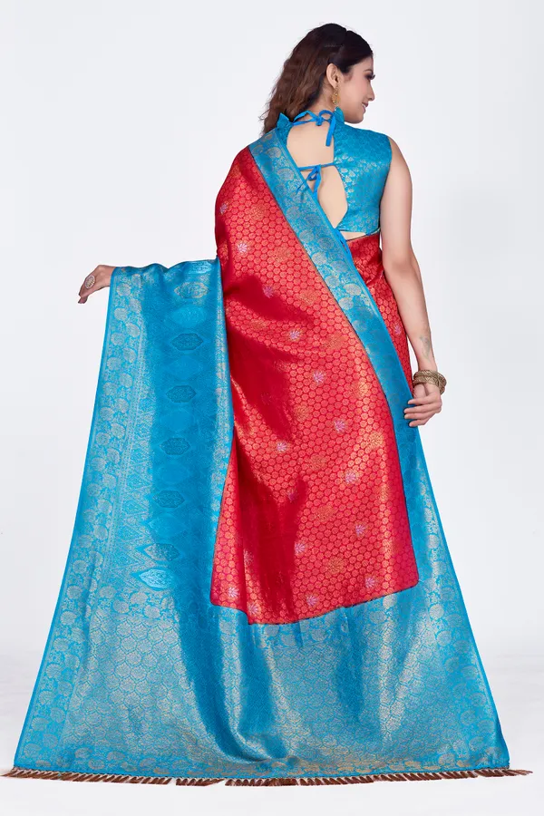 Sky_Blue_+_Red_Nylon_Softy_Saree_For_Women