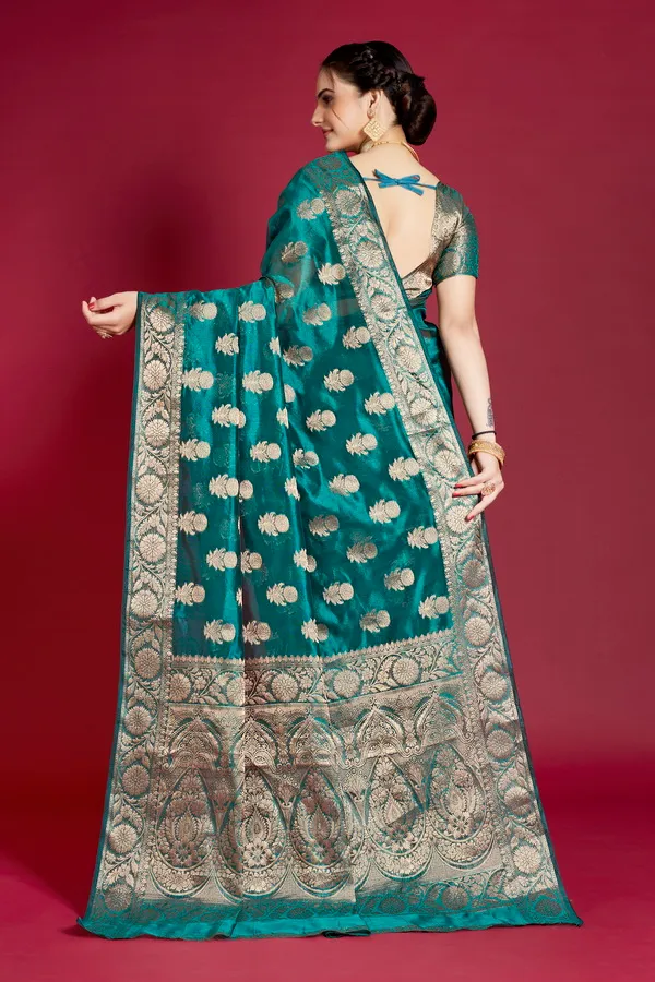 Peacock_Green_Organza_Saree_For_Women