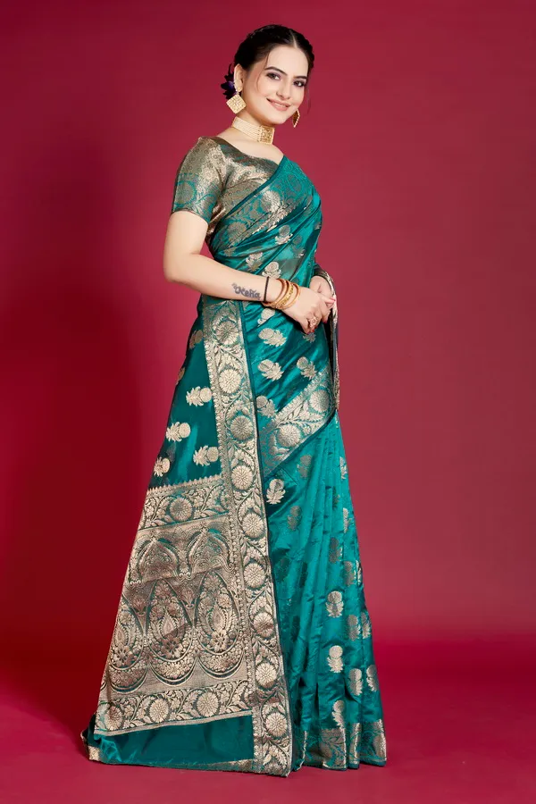 Peacock_Green_Organza_Saree_For_Women