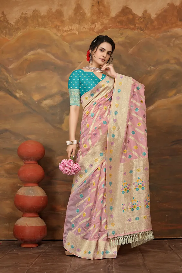 Sky_Blue_Organza_Saree_For_Women