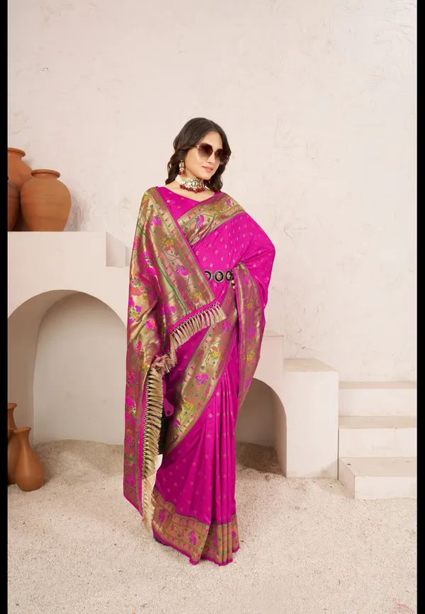 Bright_Pink__Paithani_Silk_Saree_with_Traditional_Woven_Peacock_&_Floral_Border