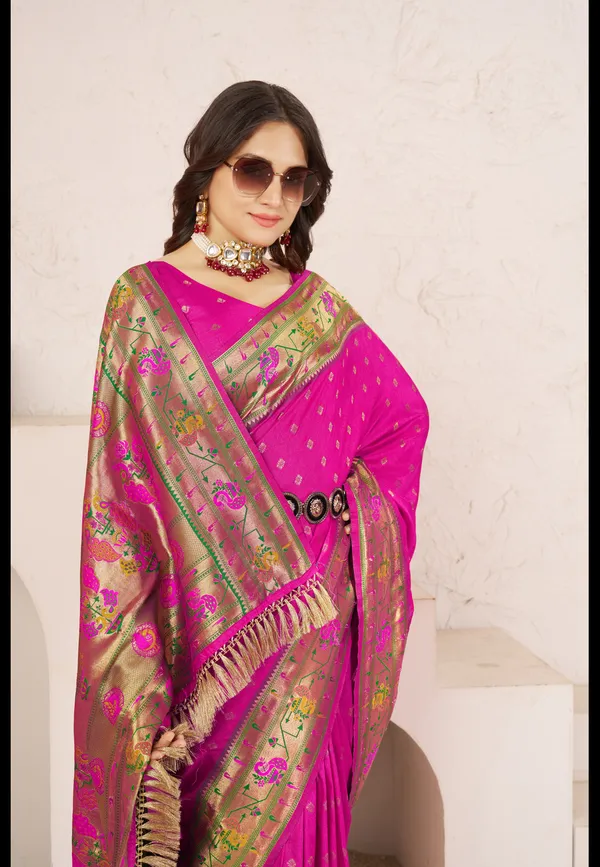 Bright_Pink__Paithani_Silk_Saree_with_Traditional_Woven_Peacock_&_Floral_Border