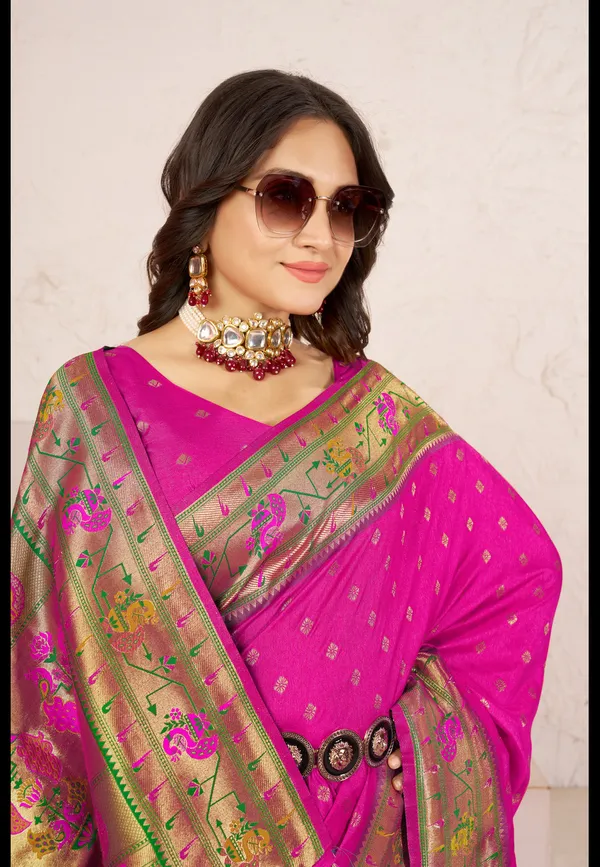 Bright_Pink__Paithani_Silk_Saree_with_Traditional_Woven_Peacock_&_Floral_Border