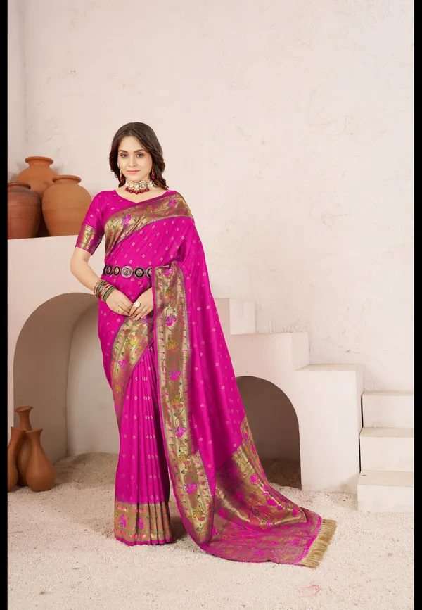 Bright_Pink__Paithani_Silk_Saree_with_Traditional_Woven_Peacock_&_Floral_Border