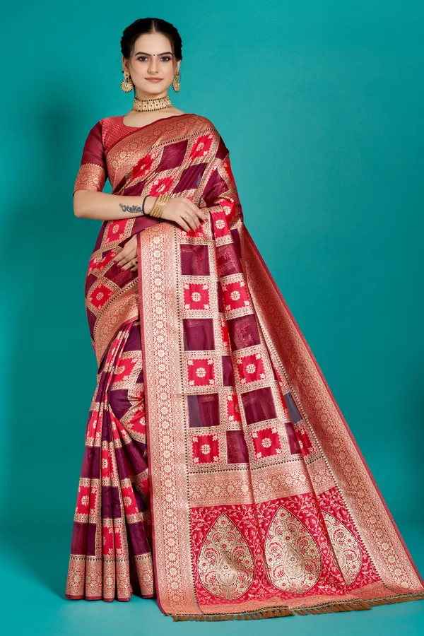 Premium_Organza_Banarasi_Silk_Sarees_new_collection_for_wedding_Occasion_with_Gold_Tone_Zari_work_Beautiful_Saree