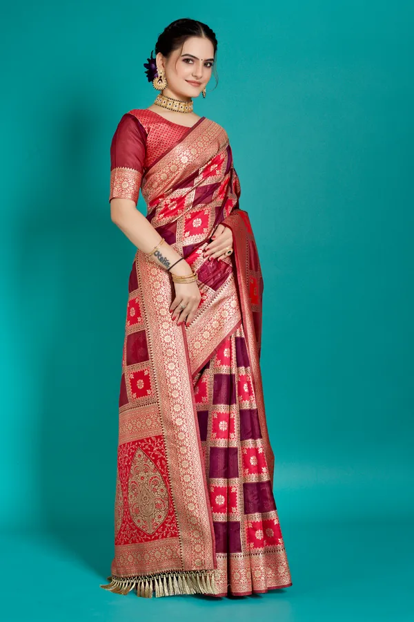 Premium_Organza_Banarasi_Silk_Sarees_new_collection_for_wedding_Occasion_with_Gold_Tone_Zari_work_Beautiful_Saree